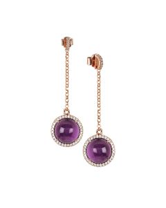 
Earrings with cubic zirconia pendant and flecky amethyst cabochon