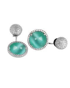 
Reversible earrings with cubic zirconia and aqua green cabochon