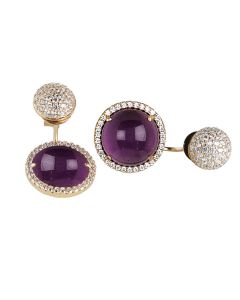 
Reversible earrings with cubic zirconia and flecky amethyst cabochon