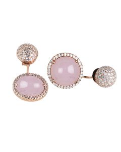 
Reversible earrings with cubic zirconia and light pink cabochon