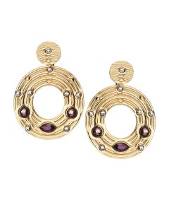 
Earrings with circular pendant and pink Swarovski